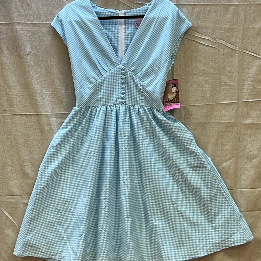 Bettie Page Light Blue Gingham Midi Dress